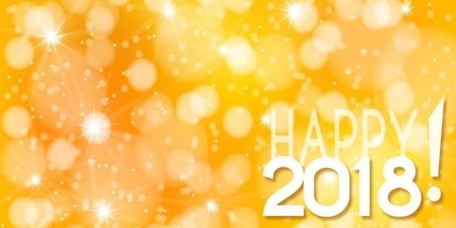 sparkly yellow image that says happy 2018 new years resolutions artists